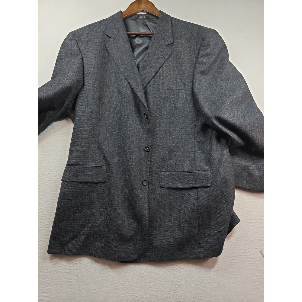Hart Schaffner Marx Blazer Men 50L Grey Windowpane 3-Button‎ Wool Sport Coat - Picture 12 of 14